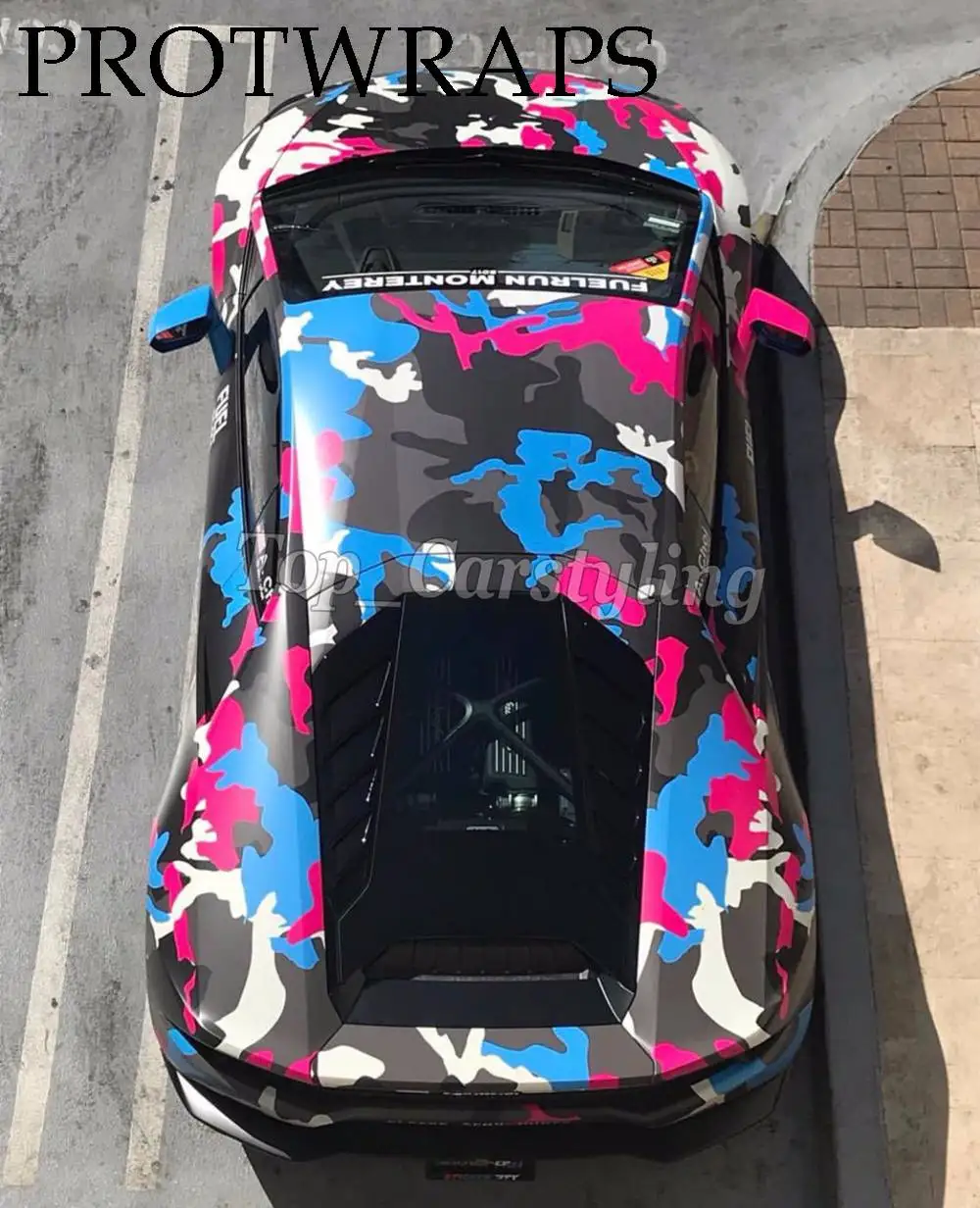 Colorful camo vinyl black pink camoufalge car graphics covring (1)