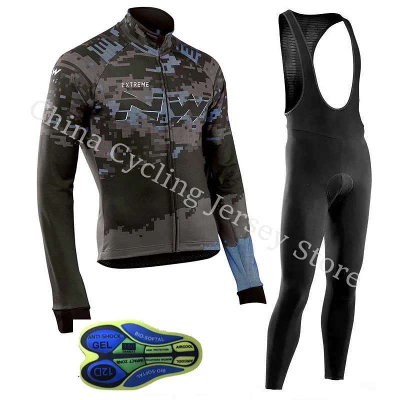 2019 NW الرجال الدراجة فريق الدراجات الملابس MTB دراجة جيرسي 12D مريلة السراويل دعوى طويلة الأكمام الدراجات جيرسي مجموعة سباق الرياضية A7