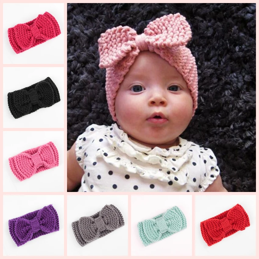 MädchenStirnbänder gestrickt Neugeborenen Bögen Haarband Turban Kopf warm häkeln
