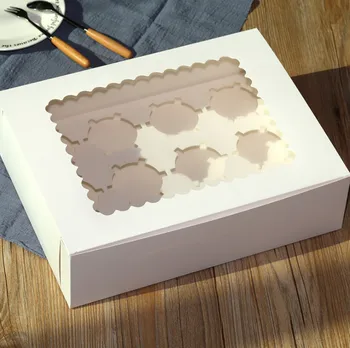 

200pcs cupcake box with window White Brown kraft paper Boxes Dessert Mousse box 12 Cup Cake Holders wholesalers