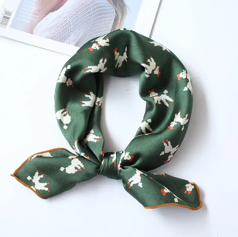 

yishine High Quality 60x60cm Women Multifunction Polyester Silk Scarf Little Dogs Prints Satin Small Square Wraps Scarves Shawl
