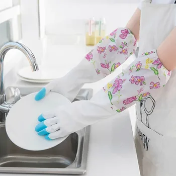 

1pairs Dishwashing Gloves Silicon Dishes Cleaning Gloves with Cleaning Brush Kitchen Wash Housekeeping Scrubbing Gloves