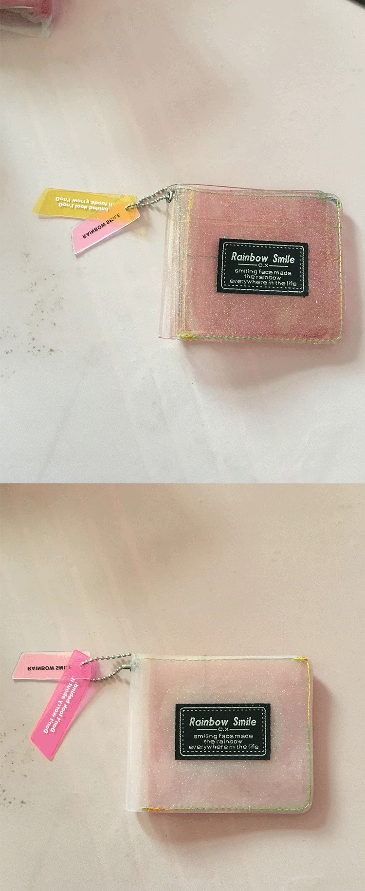 Креативный Повседневный Блестящий Прозрачный кошелек для женщин и мужчин, студенческие кошельки, модные летние ПВХ прозрачные фото наклейка с изображением DIY кошельки сумка