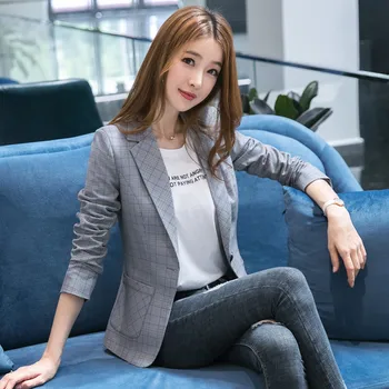 

2020 new Fashion Small suit female jacket plaid suit jacket women Korean Spring Autumn Blazers long-sleeved Short Coats X433