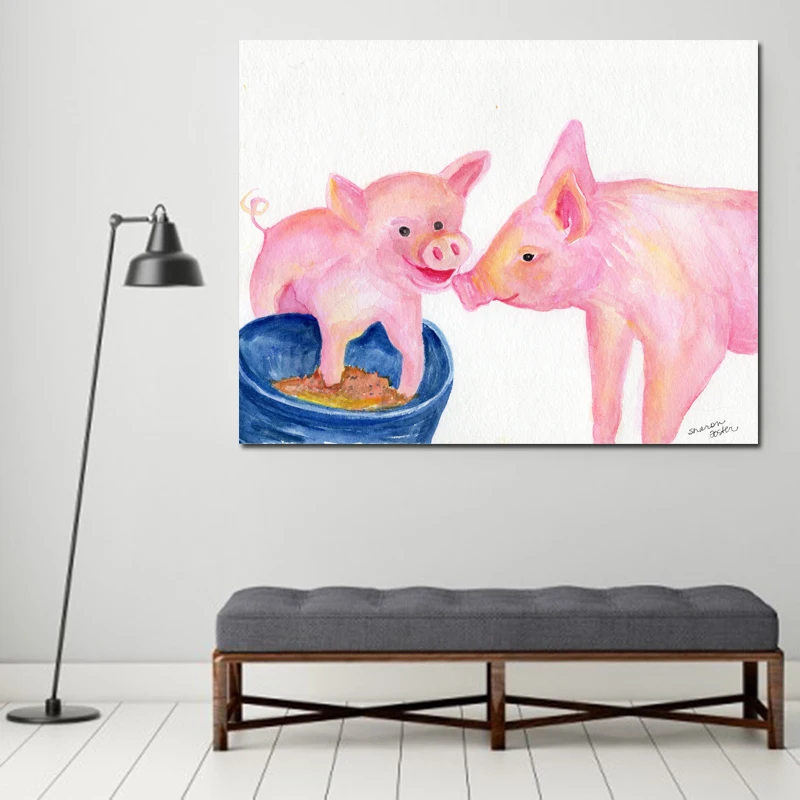 Мультфильм украшения Картина Wall Art милые розовые свинки одежда для родителей и