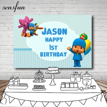 

Sensfun Baby Shower Pocoyo Party Backdrop Cartoon Elephant Polka Dots Striped 1st Happy Birthday Backgrounds 7x5FT Vinyl