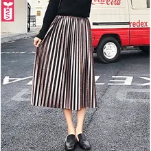 Прямая поставка осень зима металлическая бархатная юбка Женская высокая талия обтягивающие офисные формальные большие качели длинные плиссированные юбки