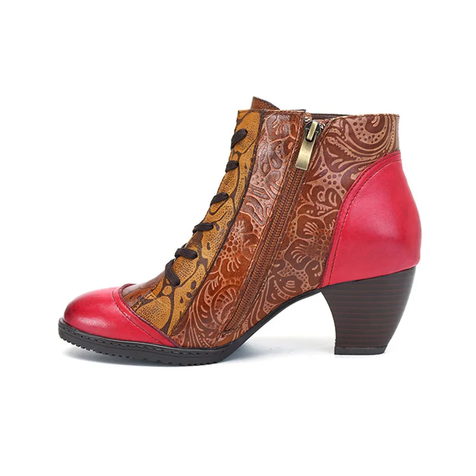 Spanish Retro Style Women Ankle Boots Fashion Handmade Genuine Leather Thick Heels LadIes Shoes Comfortable Ethnic Women's boots (2)