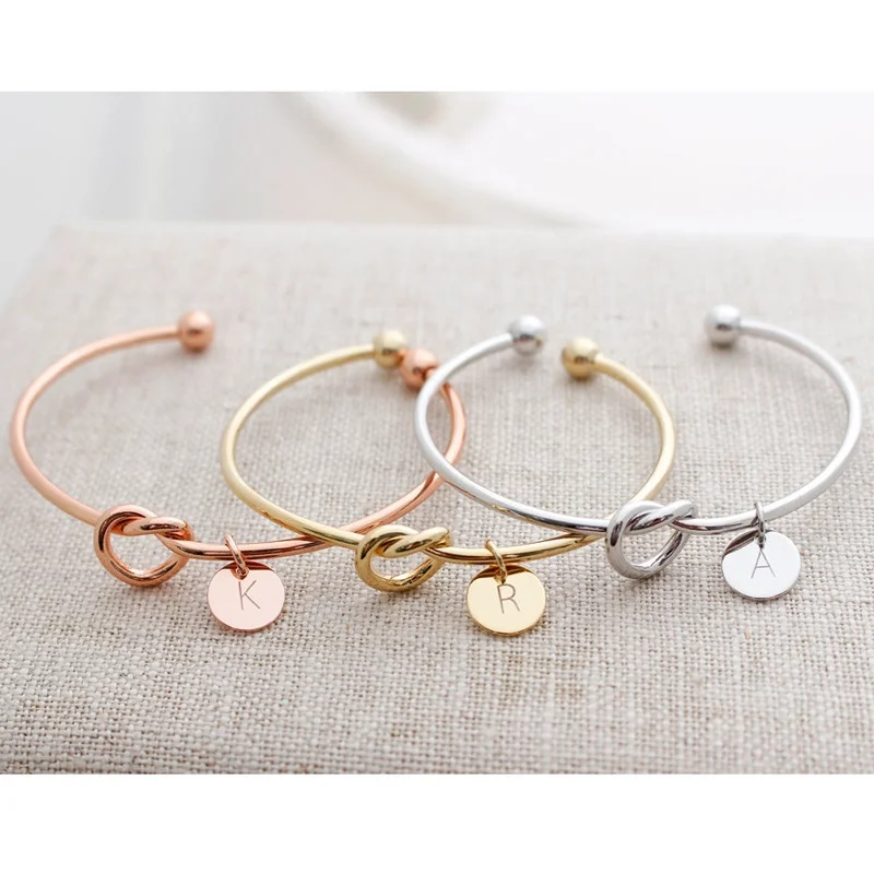Бесконечность Любовь Узел регулируемый сплав манжеты браслет укладки браслет с первоначальным диском, день рождения дружбы сестры подружки невесты подарок
