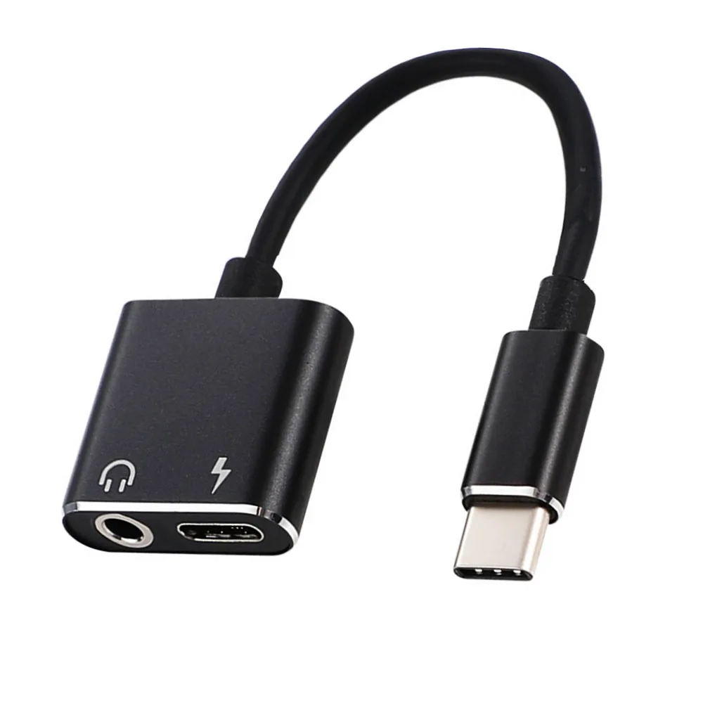 Usb type-C аудио адаптер для зарядки 2 в 1 type C папа-мама 3,5 мм разъем для наушников+ зарядный конвертер для Xiaomi 6 адаптер - Цвет: Черный