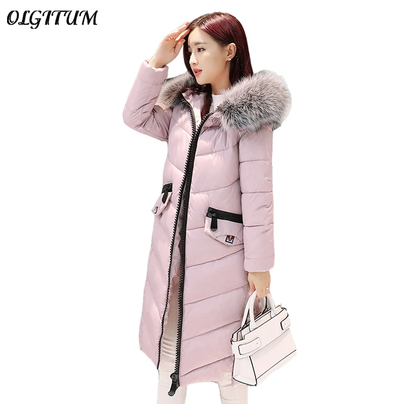 Best 2019 Winter New Cotton padded Women Long section thicken warm parka Fashion Loose Big Fur collar hooded coat jacket 4 color