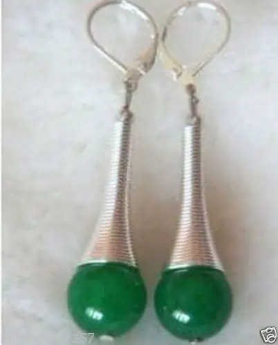 

Hot selling> hj 00602 Beautiful handmade the Tibet silver green jade dangle earring length: 2.2 inches -Bride jewelry free shipp