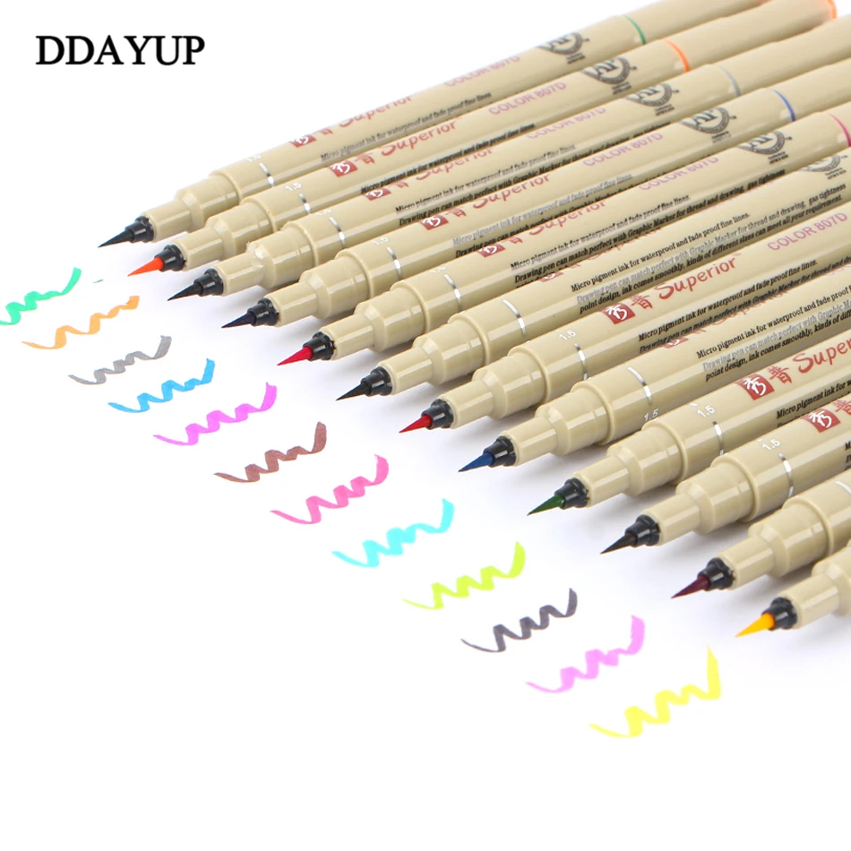12 Color Needle Art Marker Pen Drawing Pen Set Different Needle Drawing