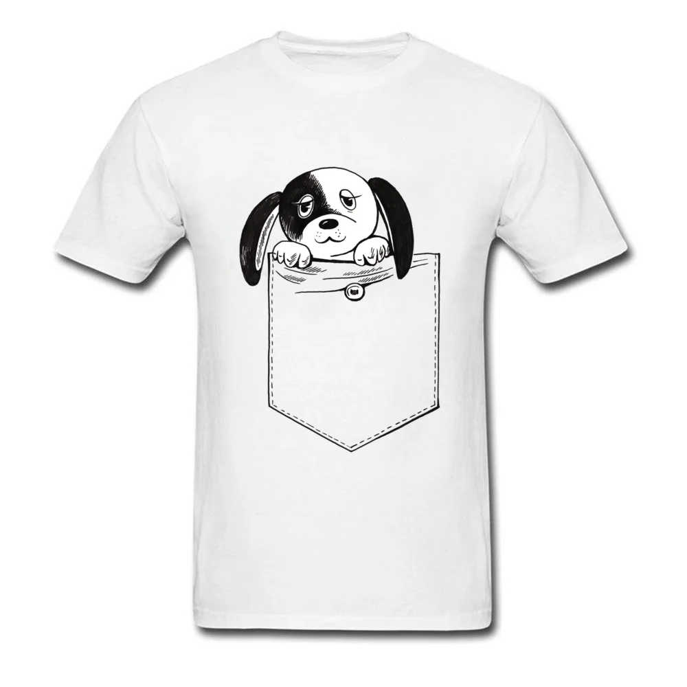 Family Men's T-Shirt O Neck Short Sleeve Pure Cotton Cute pocket puppy Tees Casual Tops Shirt Wholesale Cute pocket puppy white
