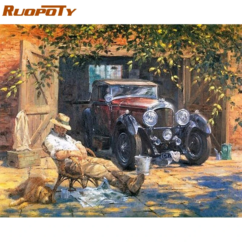 RUOPOTY toile acrylique avec chiffres de peinture à la main, peinture  Vintage peinte à la main avec les chiffres, pour décor mural | AliExpress