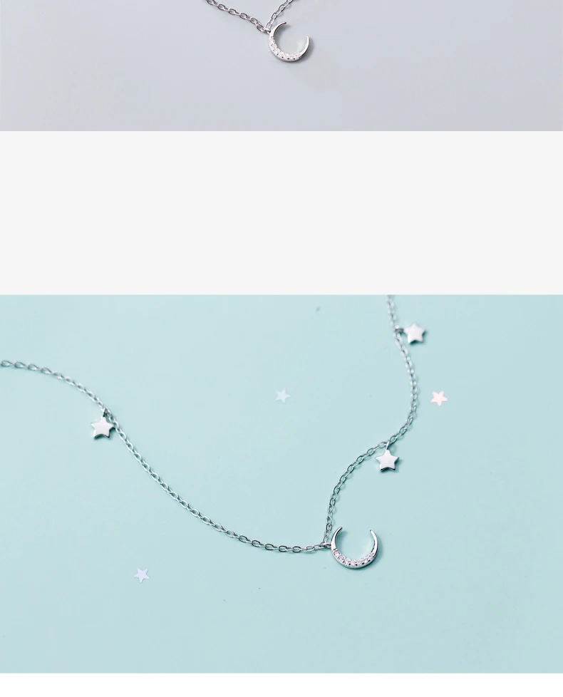 MloveAcc элегантный 925 пробы серебряная луна звезды ожерелья с подвеской-кулоном для Для женщин модное серебряное кольцо Цепочки и ожерелья Колье-чокер