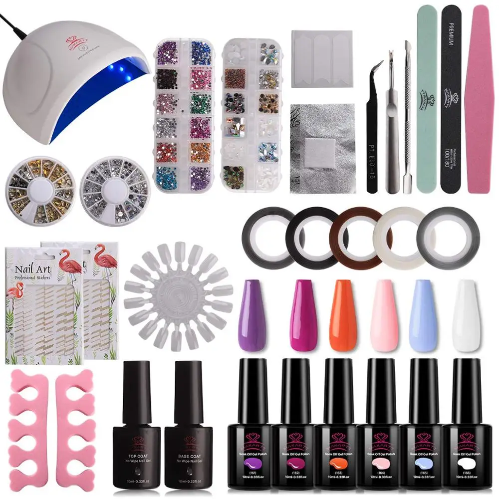 

Makartt UV Gel Nail Polish Set Starter Kit DIY Home Gel Kit Set with 6 Colors 24W LED Nail Dryer Lamp Base Top Coat and Manicure