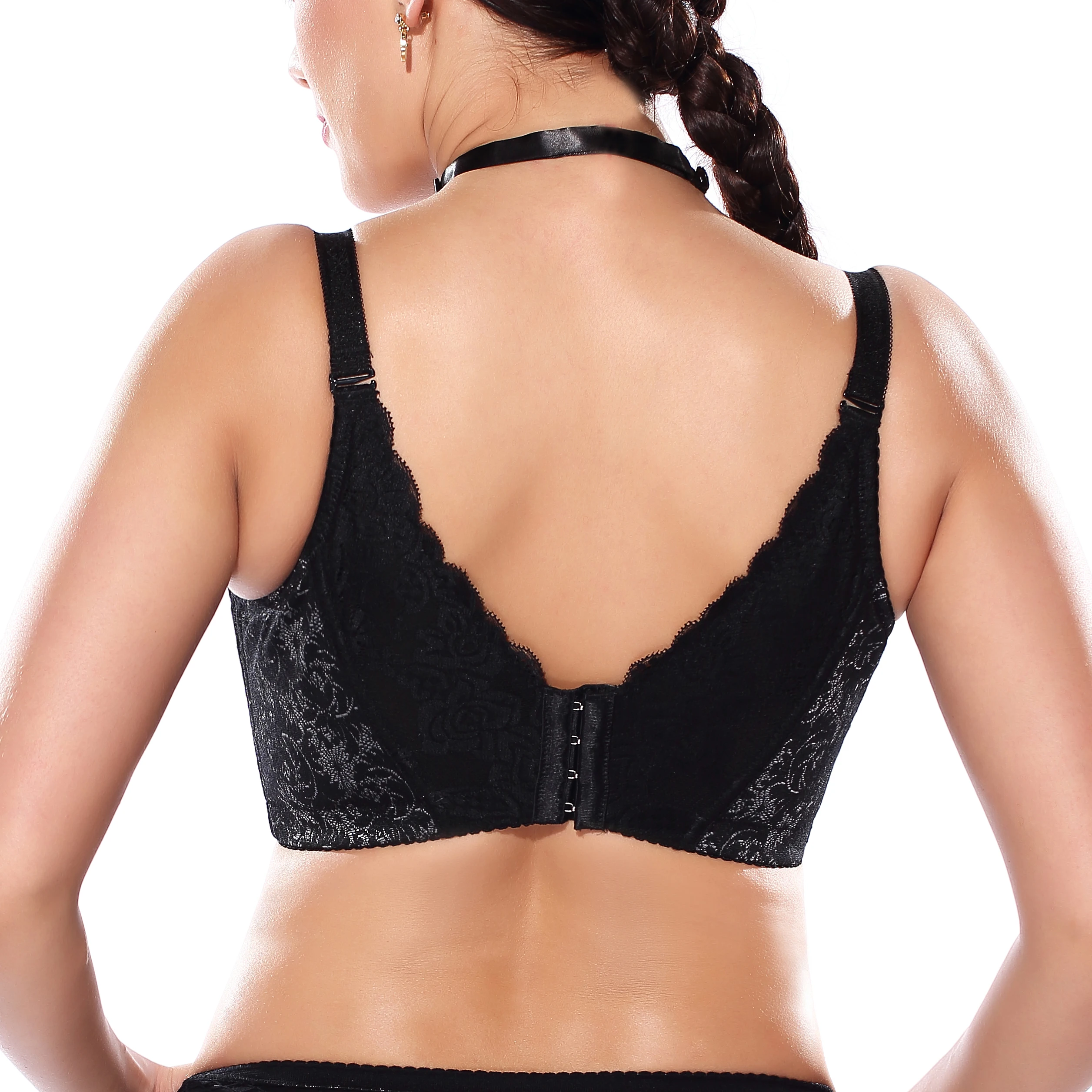  Women's Full-Coverage Lace Underwire Lightly Lined Cotton Bra Big Size T-Shirt Bra Black Beige 36 3