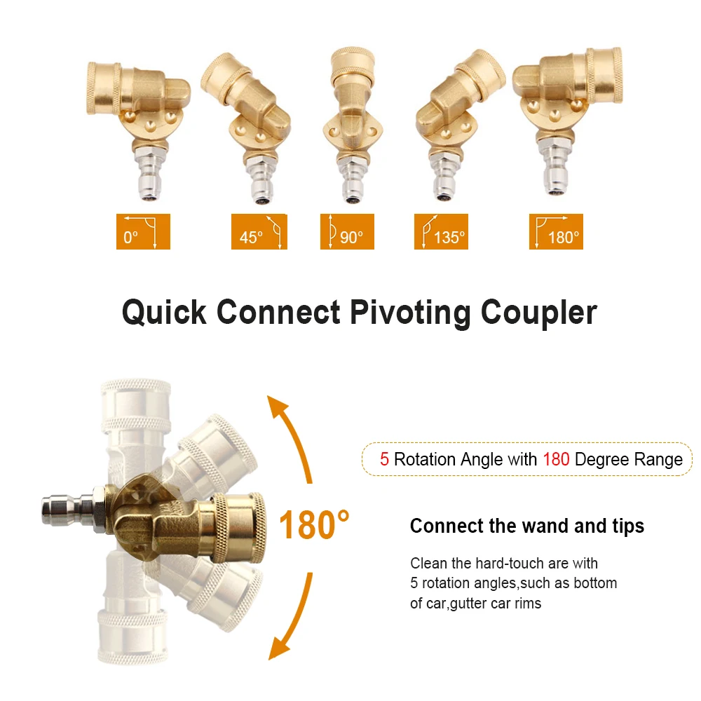 High Pressure Washer Pivot Coupler Quick Connect Spray Wand 90° Range+5 Nozzle. 