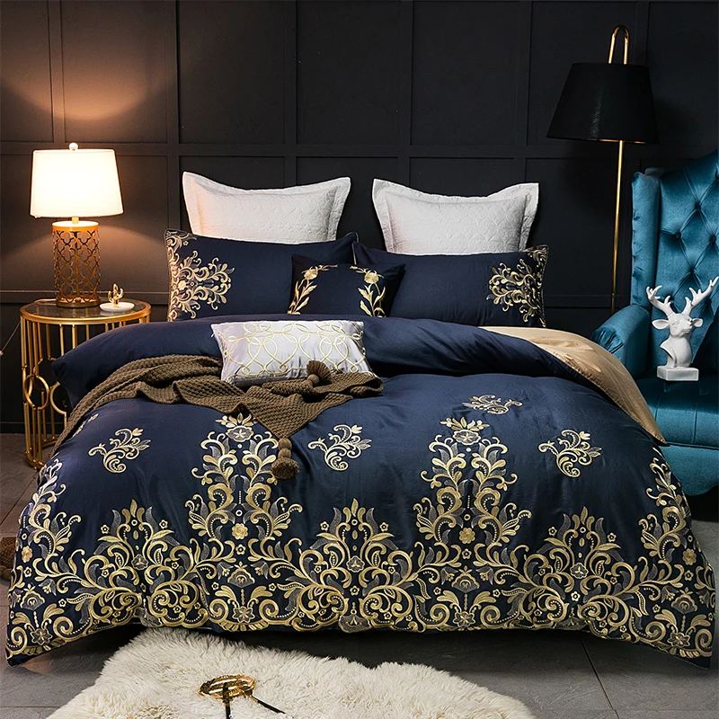 Golden 80s Egyptian Cotton Luxury Embroidery Royal Bedding Set