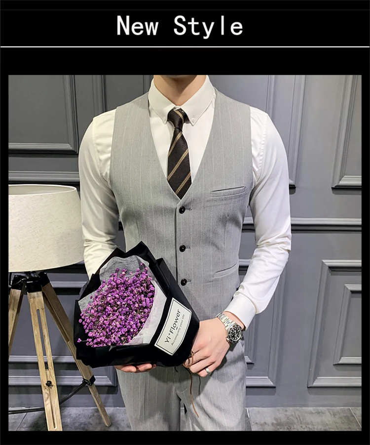 Fashion Suit Vest Men Striped Formal Dress Slim Fit Vest Sleeveless Jacket Male Business Wedding Waistcoat Plus Size 5XL