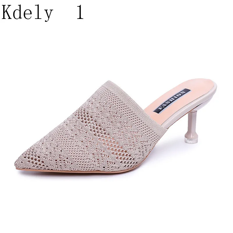 Candy-colored slippers summer new pointed Knit with high heels slippers Female sandals Sandalias femenina Women Shoes