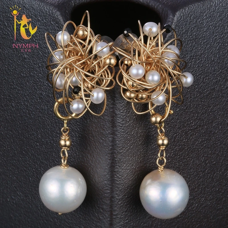 

[NYMPH] Freshwater Pearl Earrings For Women Fine Jewelry Big Natural Pearl Drop Earrings Baroque Fashion Gift For Party E314