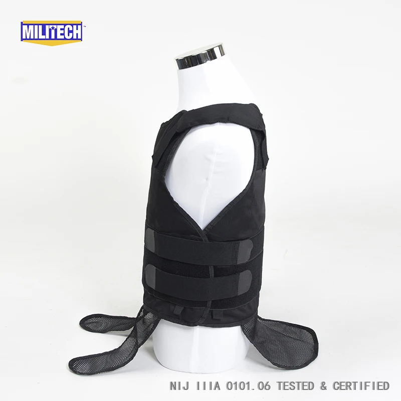 Militech Black NIJ IIIA 3A 0101.06 Ballistic &NIJ 0115.00 Level 2 Stab Resistant Concealable Aramid Bulletproof Vest Covert Vest