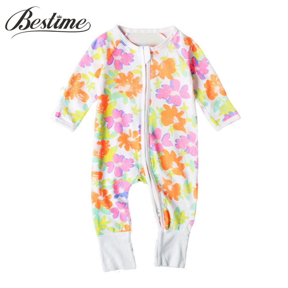 2017 Autumn New Baby Girls Clothing Floral Baby Romper Cotton Long Sleeve Zipper Infant Rompers 