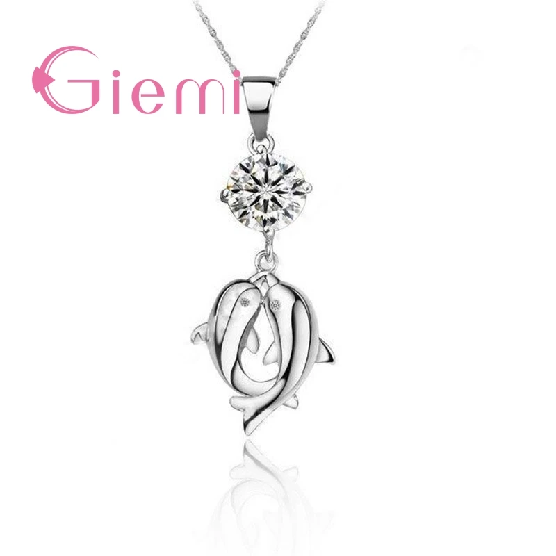 

Wholesale Price 925 Sterling Silver Charms Double Dolphin Playing Basketball Cubic Zircon Animal Pendant Necklaces Jewelry