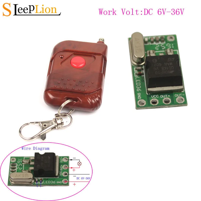 

Sleeplion DC 6V 9V 12V 24V 1CH Micro Relay Remote Control Switch 6V-36V Mini Small Receiver Power ON OFF Module 433MHz/315MHz