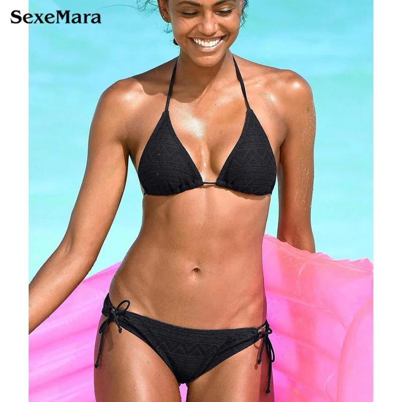 2018 Black Sexy Bikini Bather Women Swimsuit Solid Push Up Swimwear Female Mesh Brazilian Bikini Set