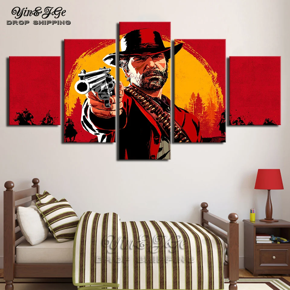 Wall Painting For Living Room HD Prints 5 Pieces Red Dead Redemption 2