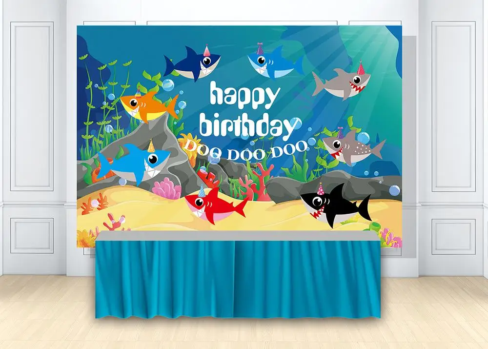 

boy Birthday party happy baby sharks family backdrop undersea photo studio background dessert table Decoration photocall Banners