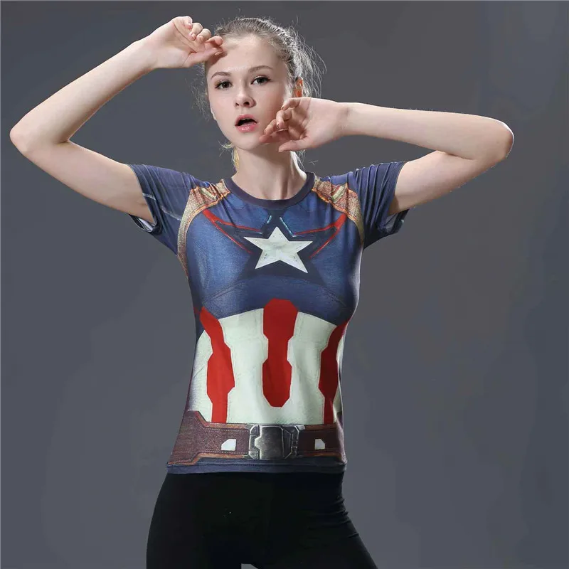 3  Superhero Captain America Spiderman Superman Batman Flash Compression Tshirt Women Summer Tops Short Sleeve O-neck T Shirt