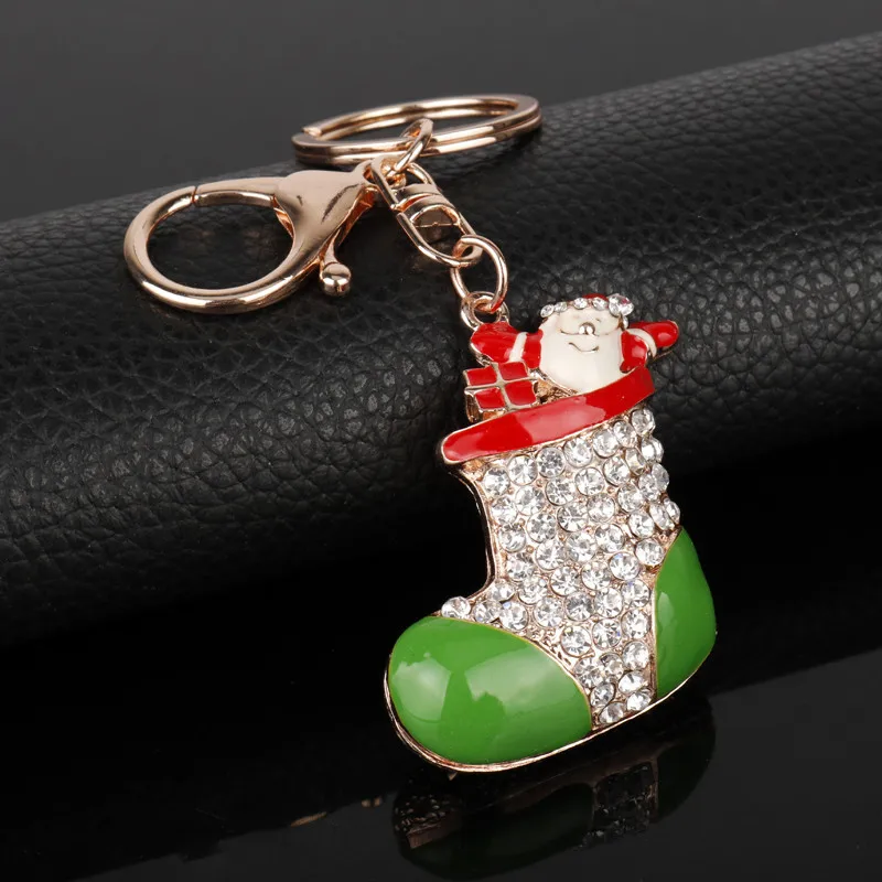 

HANCHANG Jewelry Christmas Santa Claus Presents Stocking Pendants Rhinestones Keychain Keyring for handbags/Bags Key Chains
