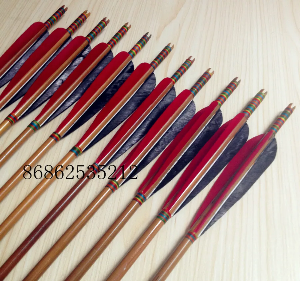 12 Pcs archery traditional handmade bamboo arrow turkey feather for 20-80# bow