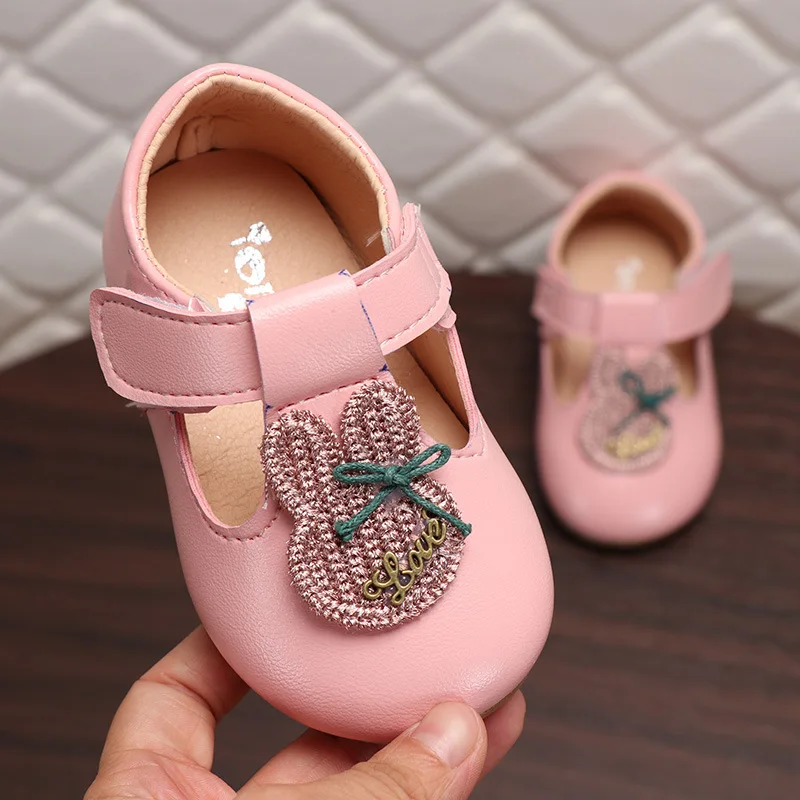 COZULMA Spring Baby Girl Lovely Rhinestone Rabbit Casual Shoes Toddler Baby Kids Party T-Strap Flat New Shoes Enfants Size 15-25