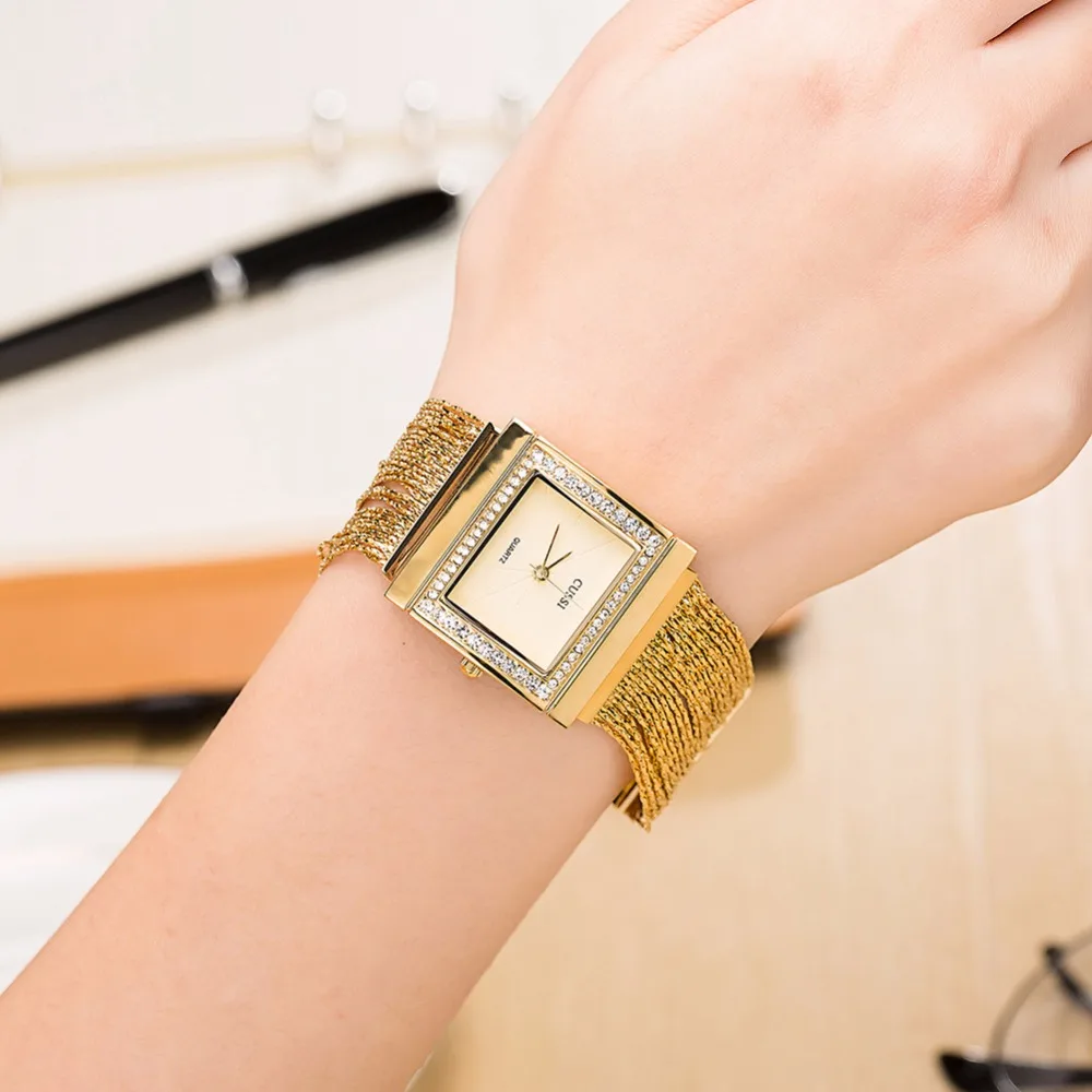 Cussi серебро 2018 прямоугольник Для женщин Часы Роскошные дамы браслет Часы модные Кварцевые наручные часы Relogio feminino