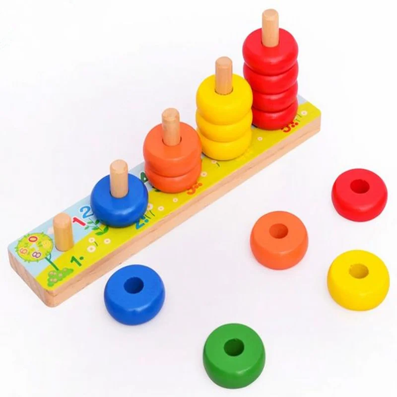 Детские Волшебные рассчитать круги Радуга петля головоломки игры дети Счетный укладчик изучение цифр деревянные Ранние развивающие игрушки