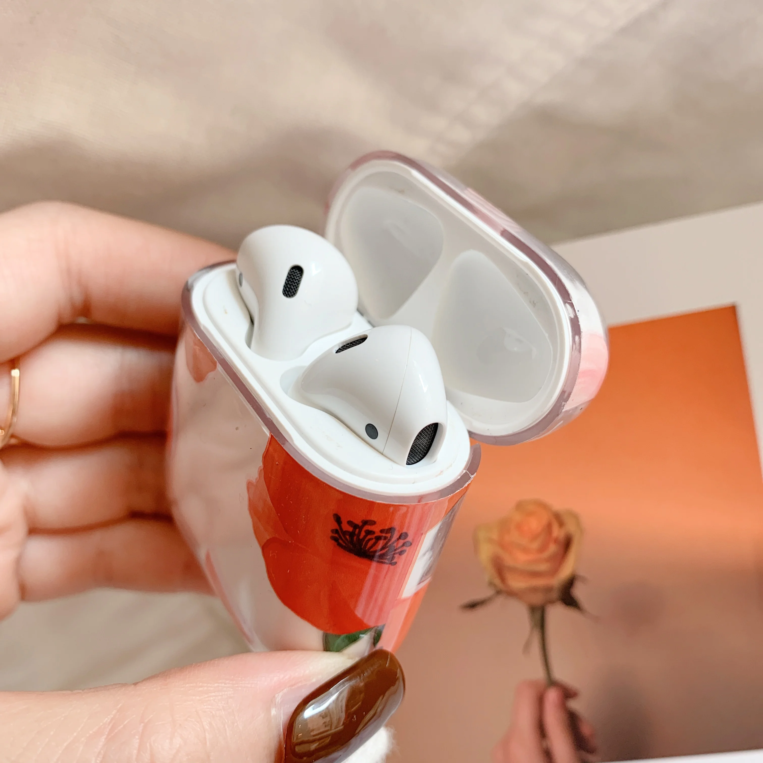 Прозрачный чехол с цветами для Airpods для милой девушки милый мизинец идеальный дизайн для Apple Airpods2 bluetooth чехол для наушников