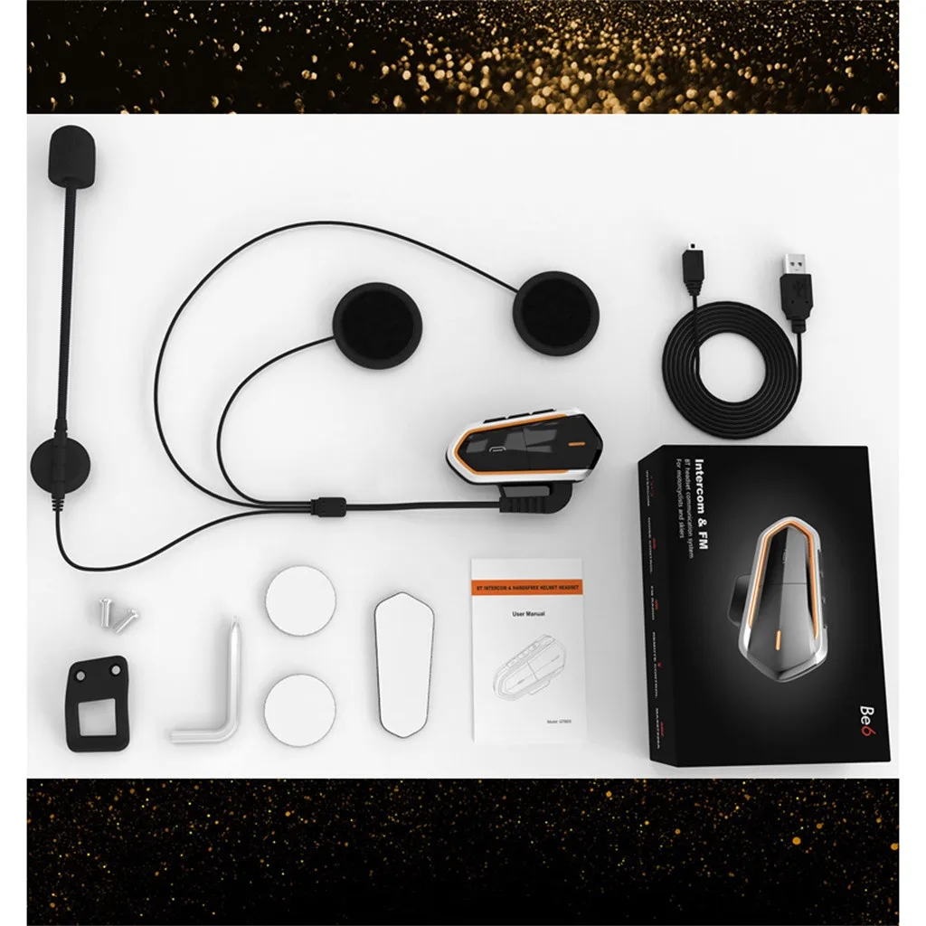 1 шт. QTBE6 1000 м Bluetooth домофон для внутренней связи в мотоциклетном шлеме гарнитура Водонепроницаемая беспроводная Bluetooth Мото гарнитура домофон