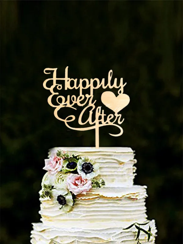 ''Happily Ever After'' Wooden wedding Cake Topper Anniversary Engagement. 