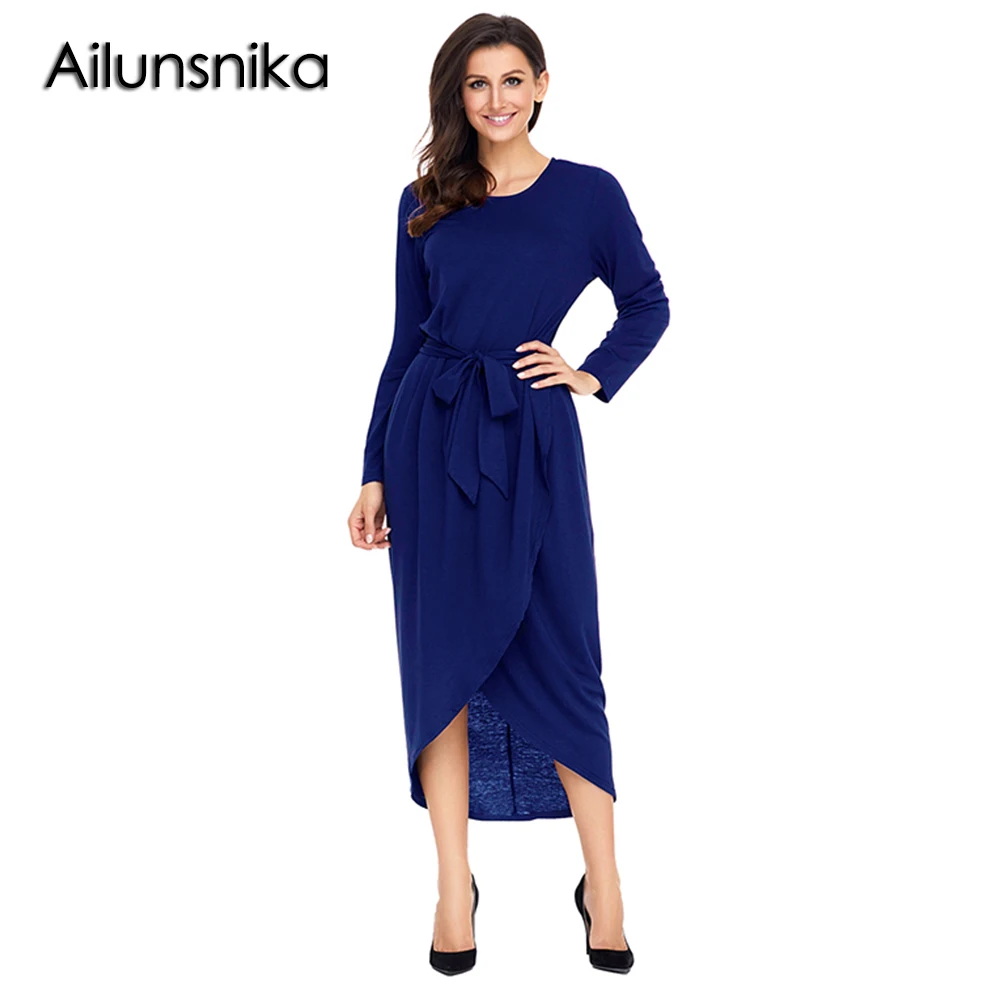 Ailunsnika 2018 Новый осень зима Повседневное черное платье из Джерси для Для женщин