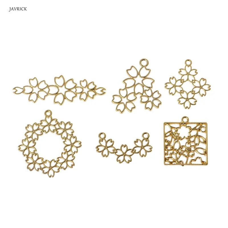 

6Pcs Cherry Flower Blossom Frame Pendant Open Bezel Setting UV Resin Jewelry