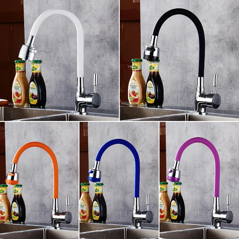 

Solid Brass Kitchen Faucet Silica Gel Any Direction Rotating Hot Cold Water Taps Multi-color Universal Faucet Torneira Cozinha