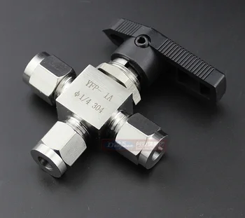 

304 Stainless steel Tee 3 Ways Compression fitting shut off Ball Valve 915 PSI PN 6.4 Fit For 1/2" inch O/D Tube