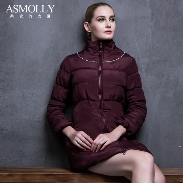 Cheap Asmolly jacket women winter Cotton nail bead slim Medium and long silk down warm jacket