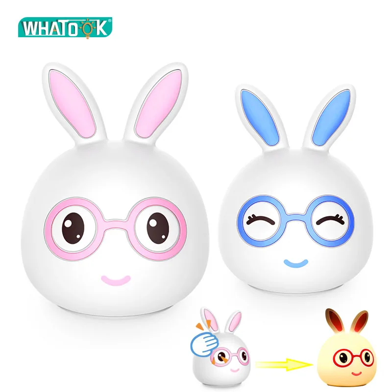 

Cute Rabbit LED Night Lights Touch Sensor Children Gifts Lamps Colorful Soft Silicone Tap Cartoon Animals Nightlight Lighting AC