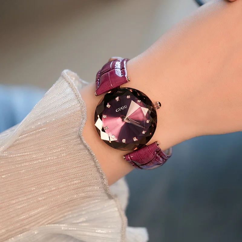

Reloj Mujer 2018 Guou Female Genuine Leather Quartz Watches Prismatic Dial Clock Ladies Girls Women Fashion Dress Wrist Watch